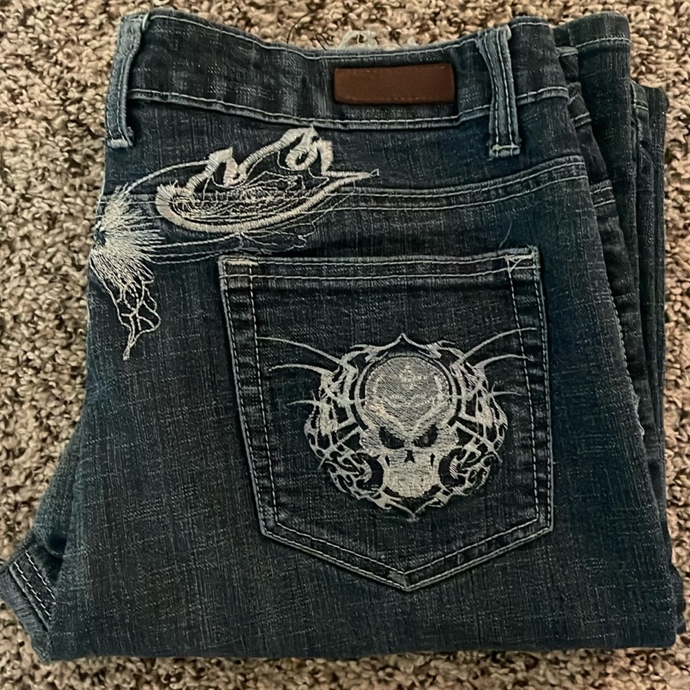 Blue denim y2k jeans that are size 13/14